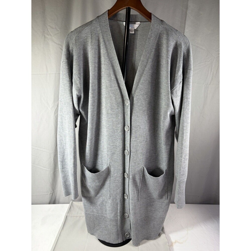 Time And Tru Long V Neck Cardigan Button Gray